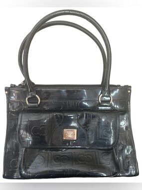 Chic Vintage Black Faux Leather Tote Bag Purse from Liz Claiborne